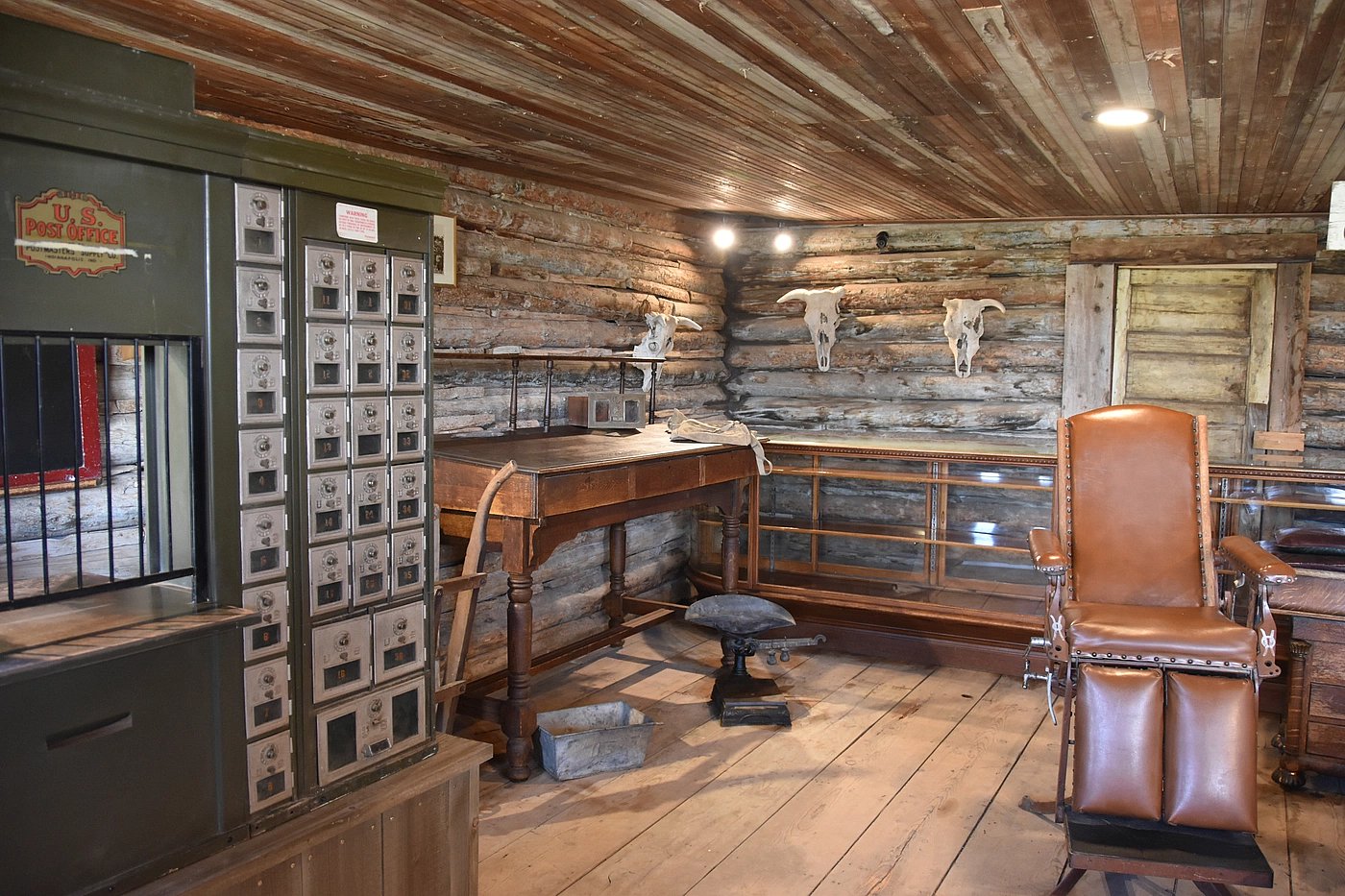 Antiques inside cabin museum in Cody WY