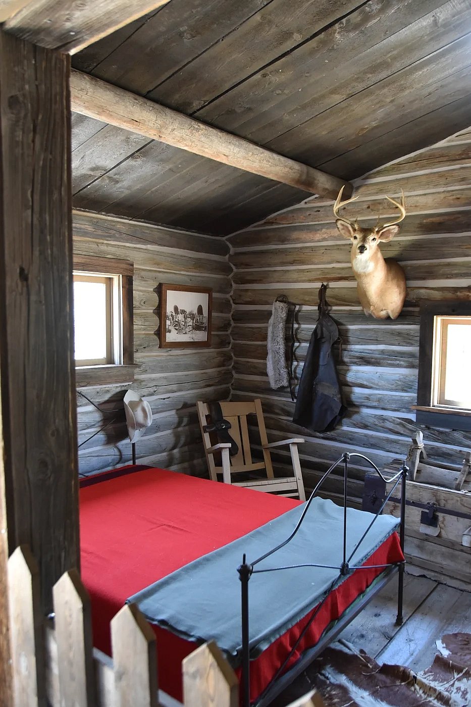 Bed and furnishings of an outlaw hideout from the 1800s used by the Sundance Kid