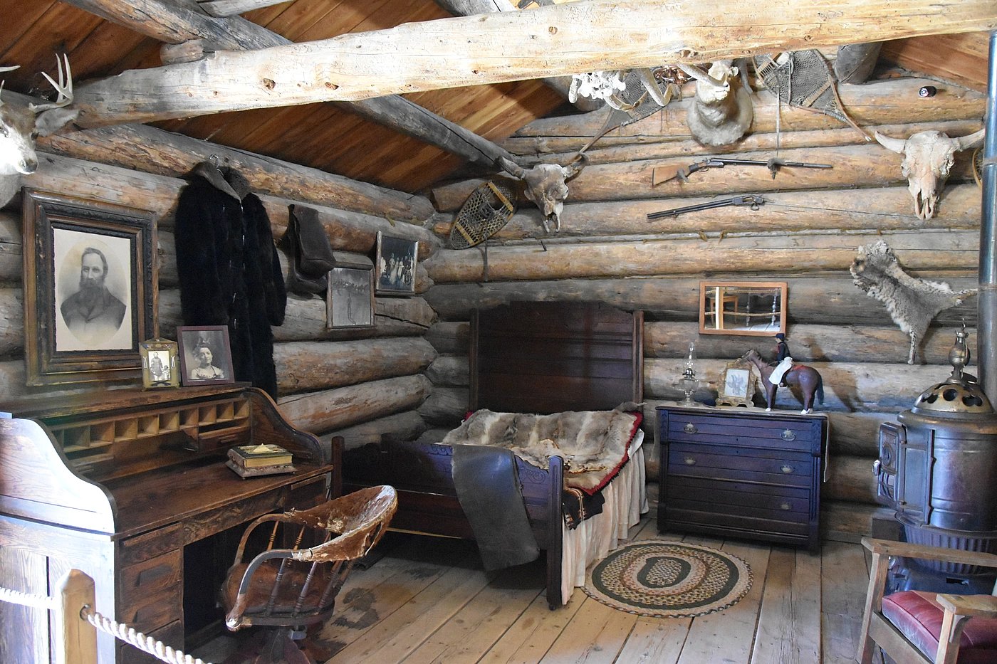Cozy furnishings from the 1800s in authentic Old West cabin