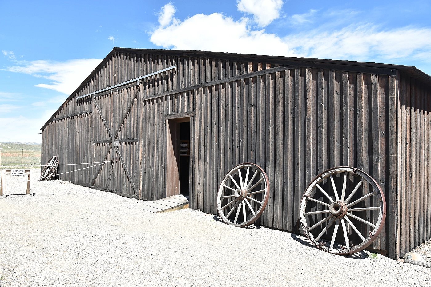 Exterior photo of modern barn used for storage of historic wag