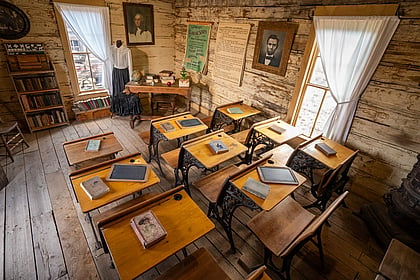 A frontier school with desks