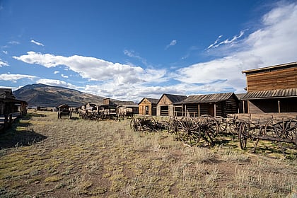 An angled shot of the courtyard of old trail town