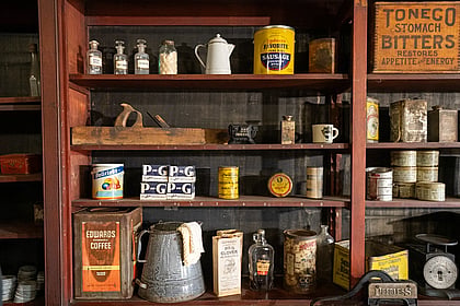 Shelves with wares from an old western store