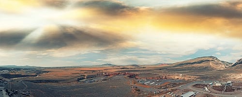Aerial panoramic view of Cody landscape and Stampede Rodeo Park Wyoming